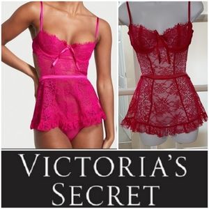 NWT Victoria Secret Babydoll Lingerie sexy pink lace women's medium